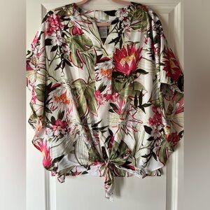 Chico's Satin Tie Front Floral Top